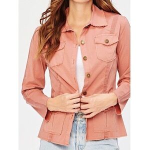 XCVI Wearables Raw Edge Poplin Lightweight Safari Jacket Bellini‎ Pink Small